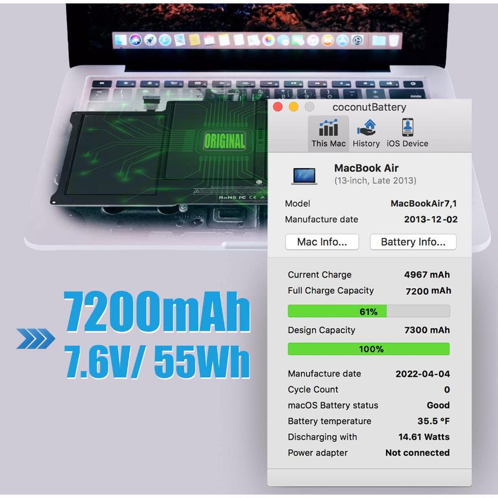 Pin Tương Thích Cho Macbook Air 13 Inch A1405 A1466 Mid 2012 2013 Early 2014 2015 TEEEMO PC Hàng Nhập Khẩu New Seal