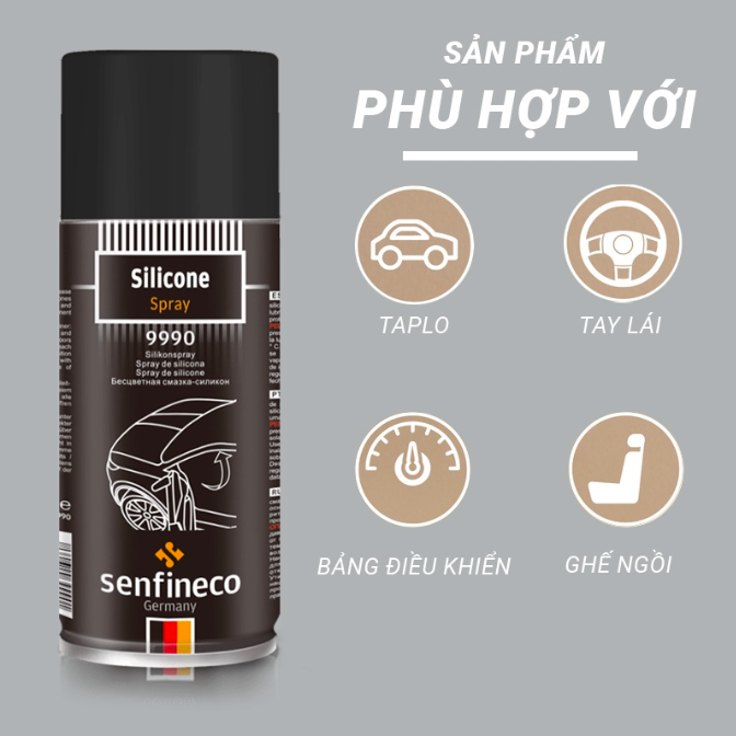 Xịt chống kẹt cửa ô tô Senfineco 9990 Silicon Spray - dung tích 450ml - Xịt dưỡng gioăng cao su bôi trơn