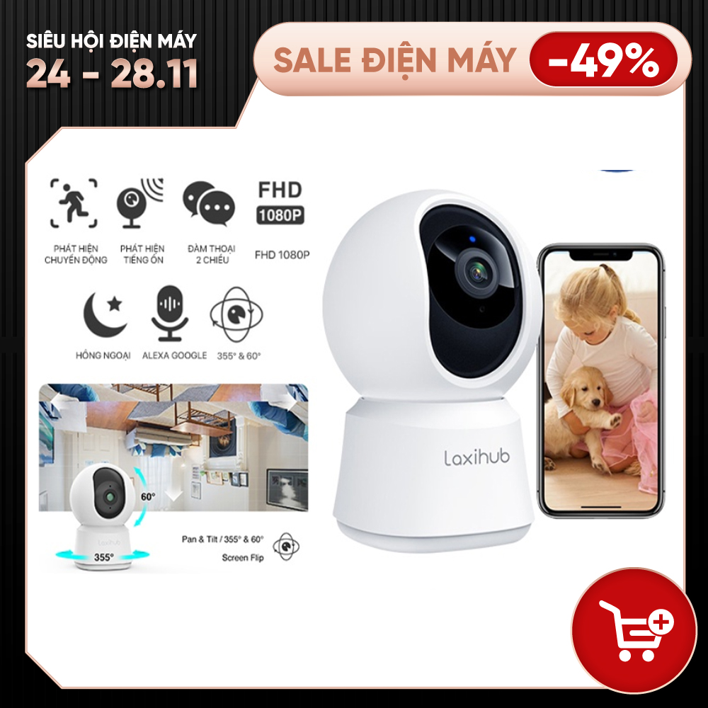 Camera IP giám sát 360 chất lượng full hd 1080P Laxihub P2 hỗ trợ đàm thoại 2 chiều, hỗ trợ Alexa và trợ lý google Assistant, phiên bản quốc tế - Hàng nhập khẩu