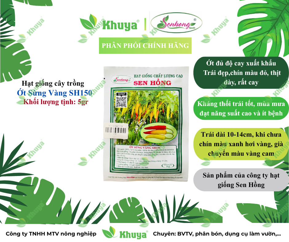 Hạt giồng Ớt Sừng Vàng Sen Hồng SH150 (gói 5gr)