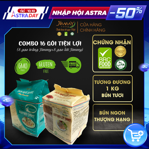 Combo 8 gói bún gạo Jimmy túi 250 gram + 8 gói bún gạo lứt Jimmy túi 250 gram - Thùng 4kg