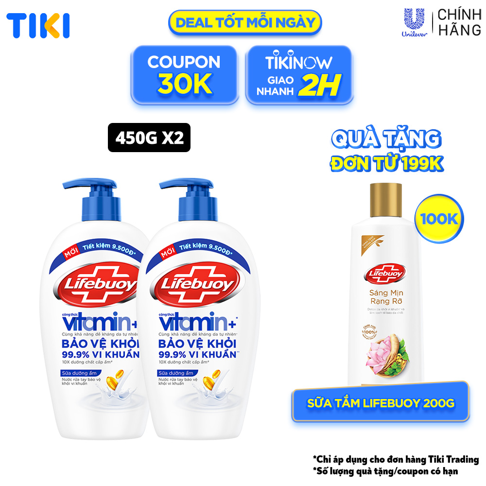 Combo 2 Nước Rửa Tay Lifebuoy Chăm Sóc Da Giúp Dưỡng ẩm Mềm Mại Và Bảo Vệ Khỏi 99.9% Vi Khuẩn Trên Tay Chai 450G