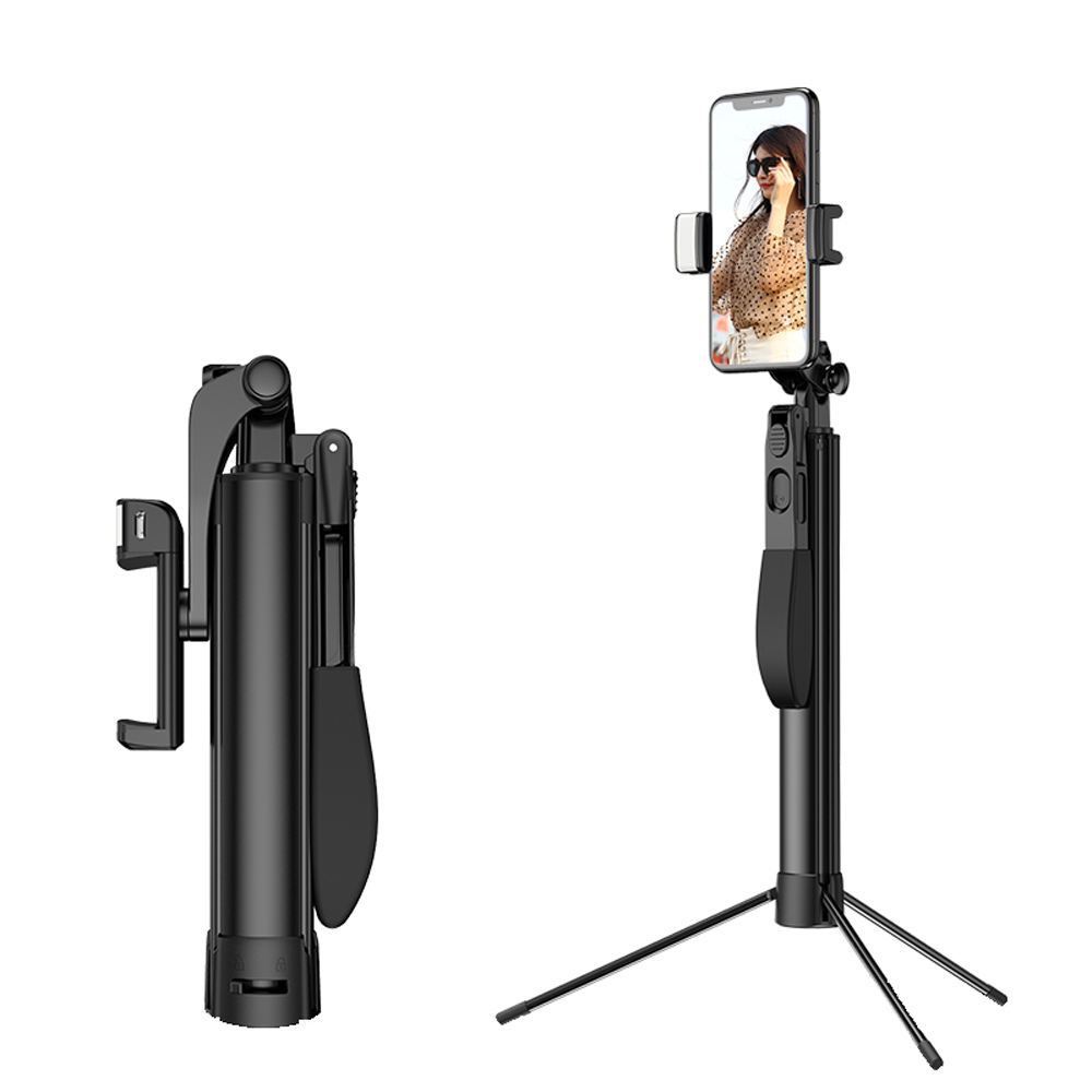 Gậy chụp hình chống rung CYKE xoay 360 độ kiêm giá đỡ 3 chân Tripod tích hợp điều khiển không dây bluetooth kèm đèn Led-Hàng Chính Hãng