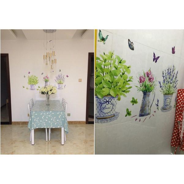 Decal trang trí tường 3 Chậu Hoa lớn Vintage