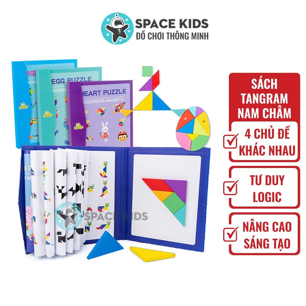 Đồ chơi cho bé Xếp hình gỗ Tangram nam châm có kèm sách cho trẻ rèn luyện tư duy sáng tạo