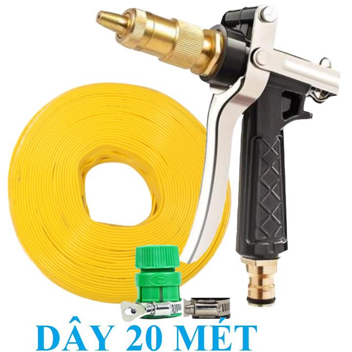 Bộ dây vòi xịt nước rửa xe, tưới cây . tăng áp 3 lần, loại 20m 206318 đầu đồng,đai,+ tặng đai