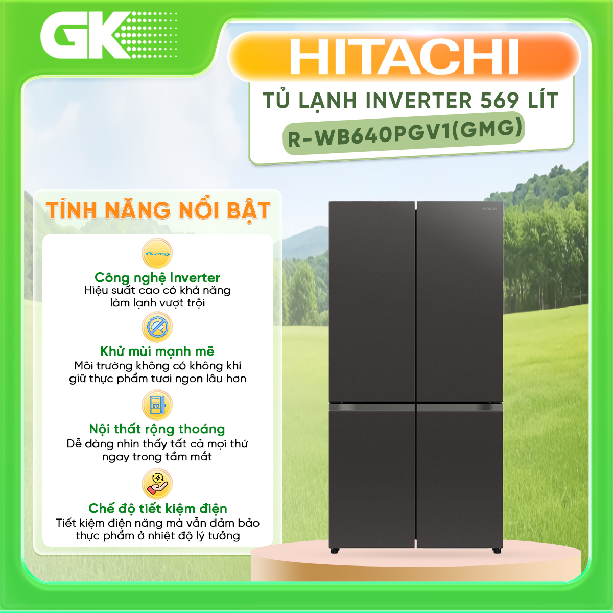 Tủ lạnh Hitachi Inverter 569 lít R-WB640PGV1(GMG) - Hàng chính hãng (chỉ giao HCM)