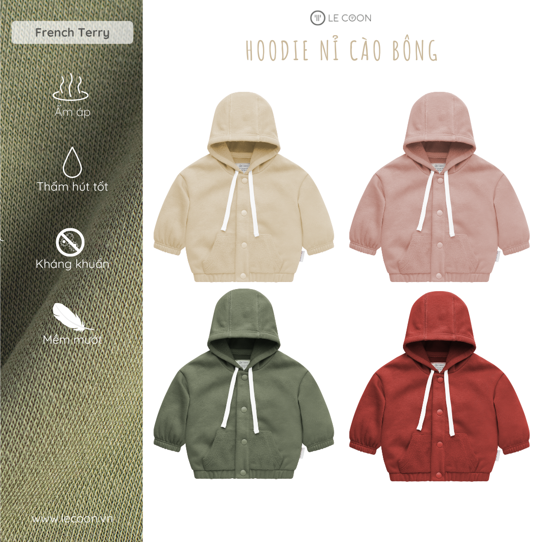 LE COON | Hoodie Nỉ Cào Bông | 3 tháng - 3 tuổi