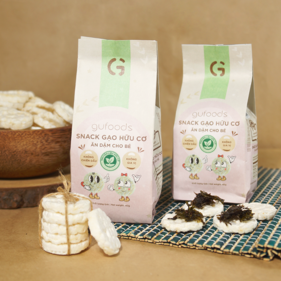 Bánh snack ăn dặm hữu cơ cho bé GUfoods - Thành phần gạo organic, Không gia vị, Dễ Tiêu hoá, Phù hợp cho bé từ 1 tuổi