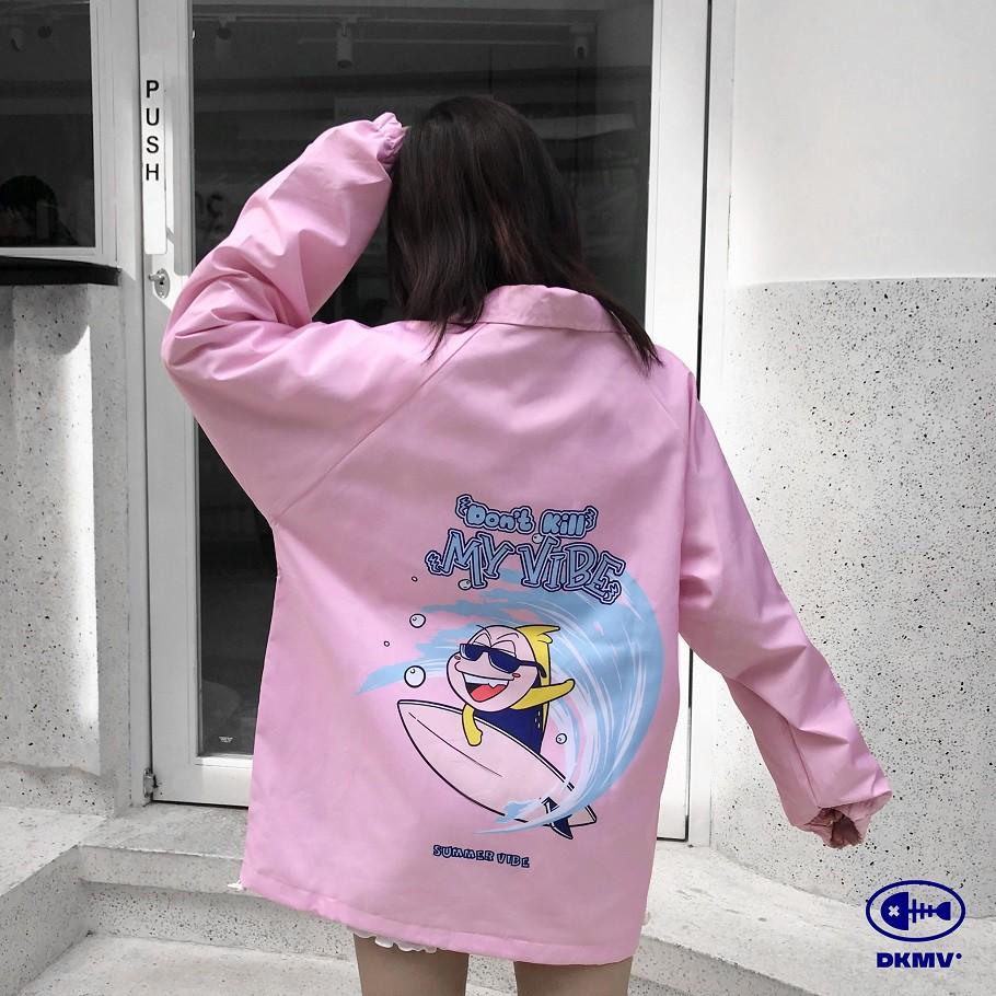 Áo khoác dù in hình màu hồng form rộng | DKMV Pink Surfing Jacket