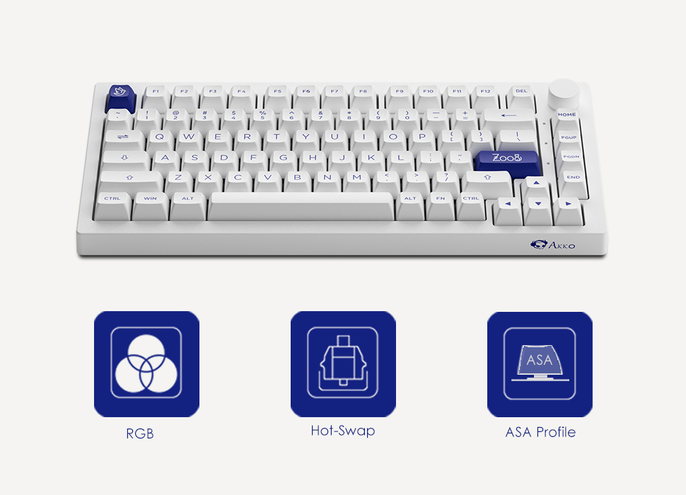 Bàn phím cơ AKKO 5075B Plus Blue on White - Hàng chính hãng
