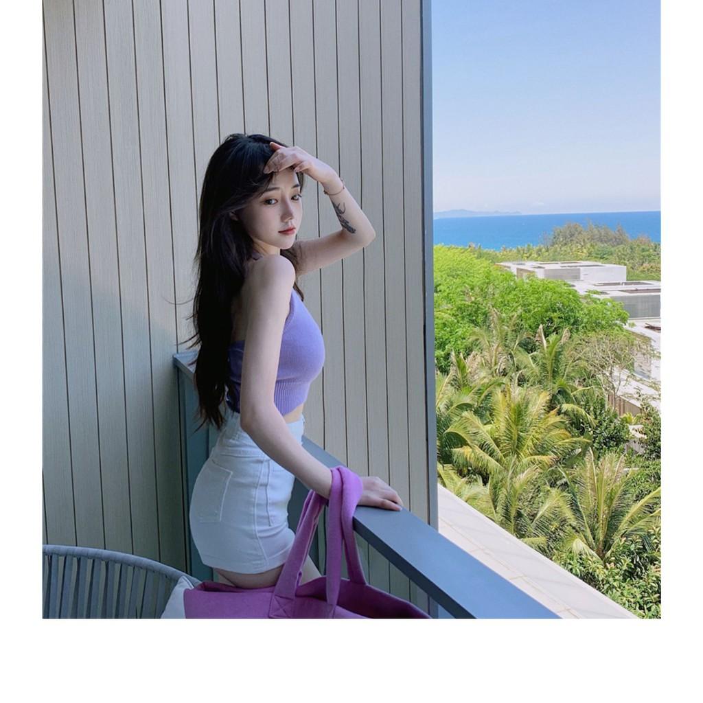 Áo croptop nữ kiểu 2 dây HACHIKI ôm body sang trọng chất len đẹp thời trang cao cấp mã AK09 - Đen