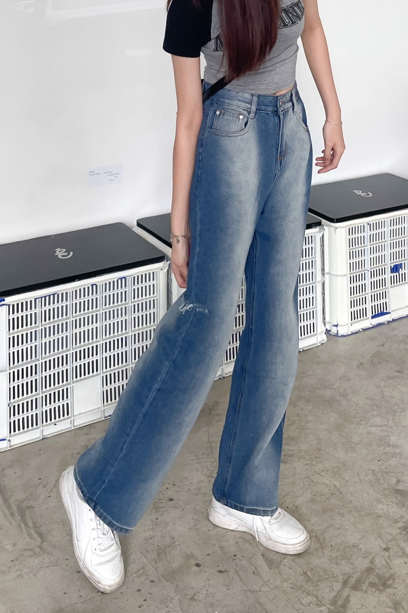 Quần Jeans Nữ Ống Rộng Wash2 Màu Ombre 8030