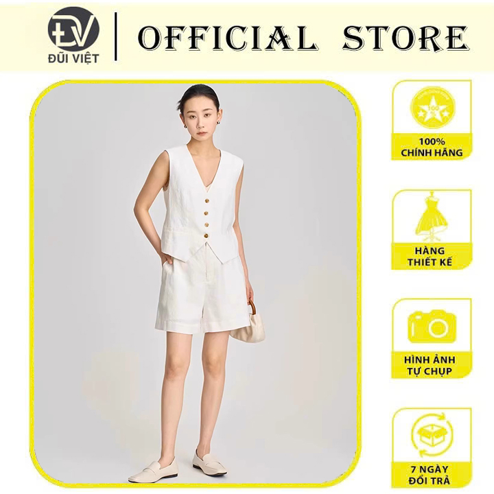 Set bộ gile nữ gồm áo sát nách cổ V sang chảnh mix quần short ống rộng trơn basic
