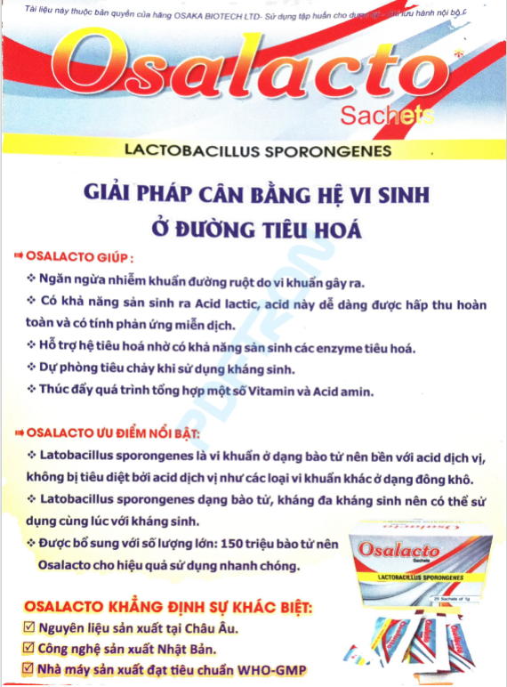 OSALACTO - - GIẢI PHÁP GIÚP HỖ TRỢ CÂN BẰNG HỆ VI SINH Ở ĐƯỜNG TIÊU HÓA - Nhà máy liên doanh với Medinej -USA và đạt chuẩn GMP -WHO