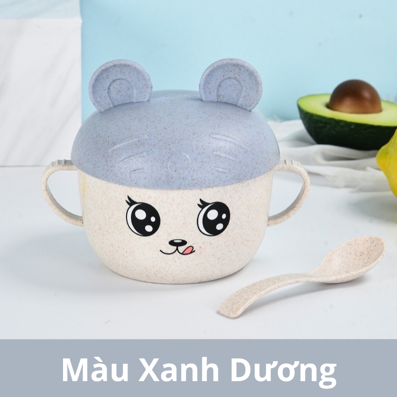 Bát ăn dặm lúa mạch cho bé có nắp đậy kèm thìa - HENRYSA