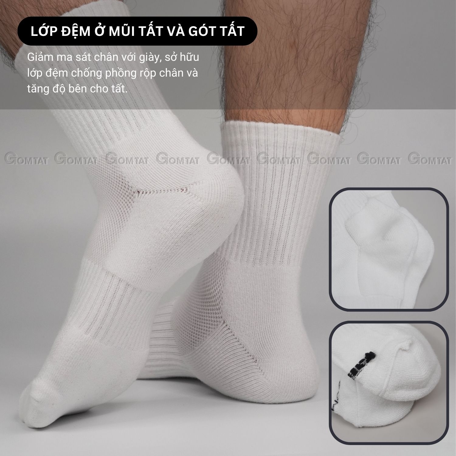 Combo 5 đôi vớ nam nữ cổ lửng GOMTAT, chất liệu cotton dày dặn, có đệm lót xù êm chân - NGAN-STA-5009-TRUNG-CB5