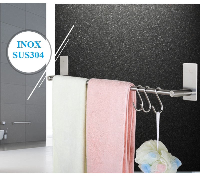 Kệ treo khăn nhà tắm INOX 304 dán tường gạch men keo dán 3M kích thước 55cm - INOX55