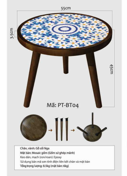 Bàn gốm Hoa cỏ mùa xuân