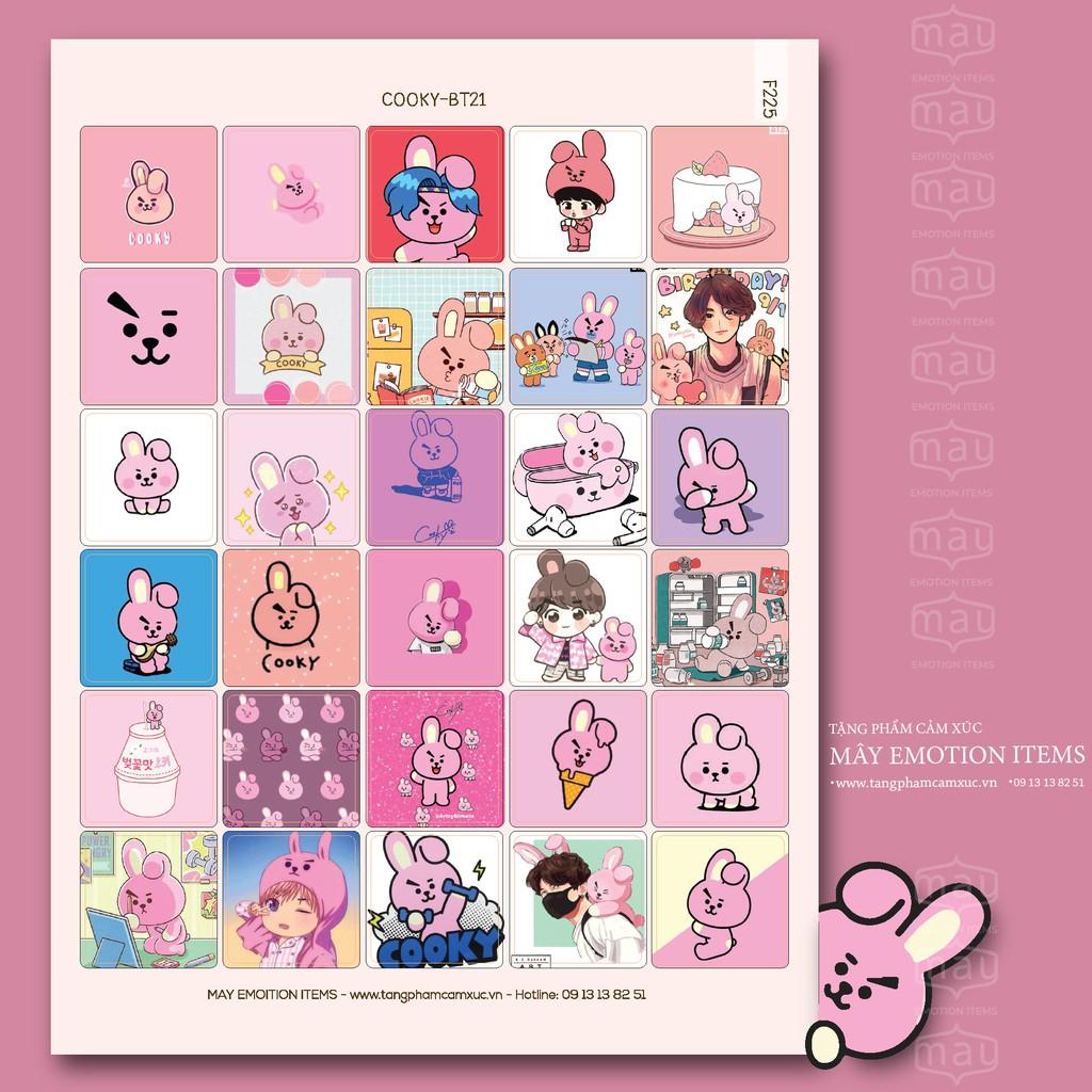 Sticker Kpop - Blackpink, BT21 tấm A5 có 30 Hình đã Cắt Sẵn - Hình in sắc nét - Bền màu - Keo dính tốt