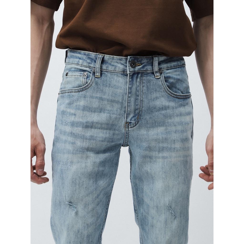 QUẦN JEAN xanh nhạt wash rách DF form slimfit - RIPPED JEAN WASH DF BLUE 230210 | LASTORE MENSWEAR