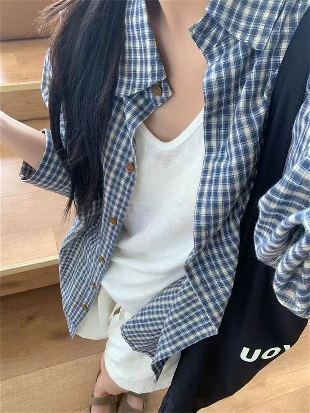 Áo sơ mi nữ form rộng 2N Unisex somi khoác ngoài caro xanh số 17