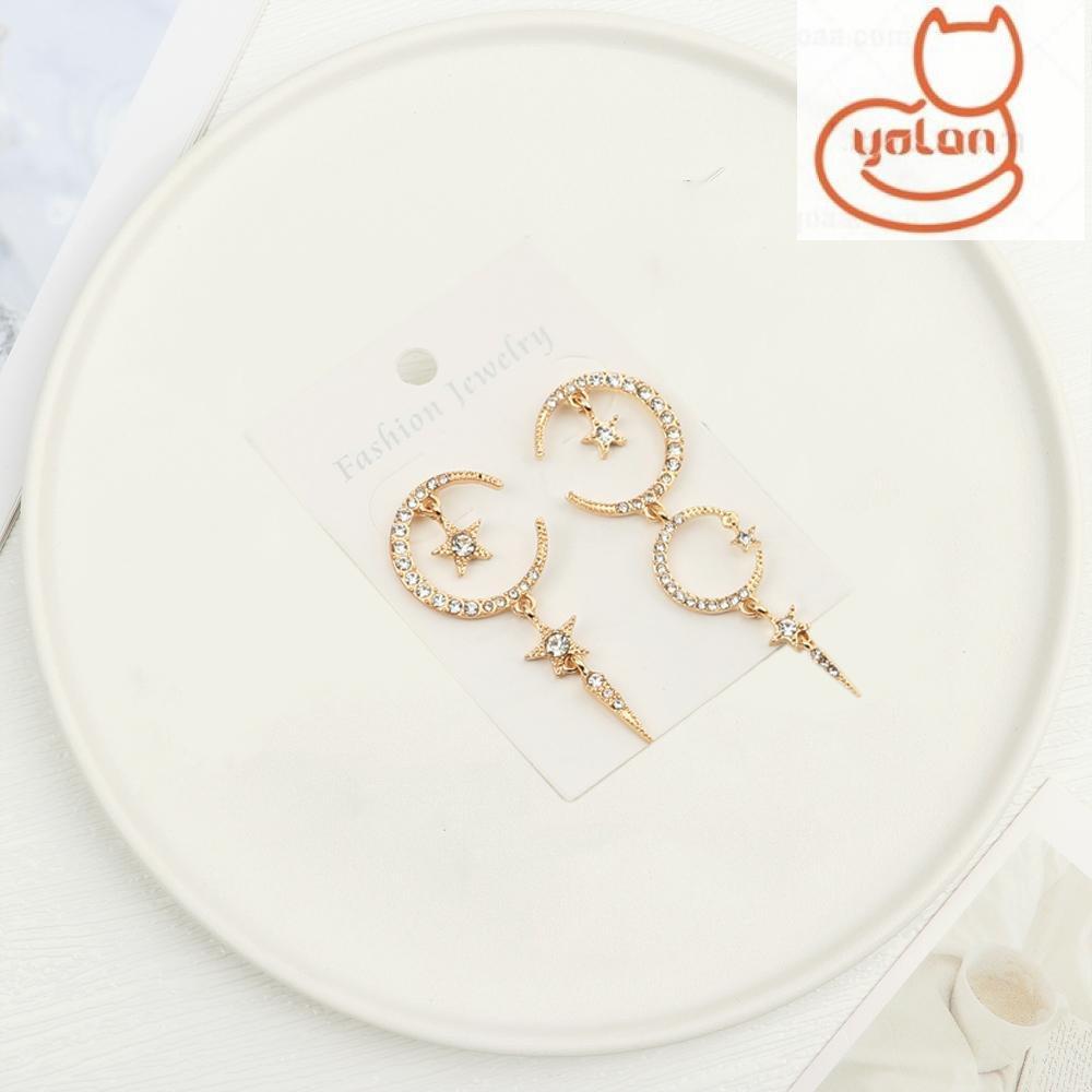 ☆YOLA☆ Women Drop Jewelry Moon Earrings Asymmetrical Sun Celestial Space Girls Star