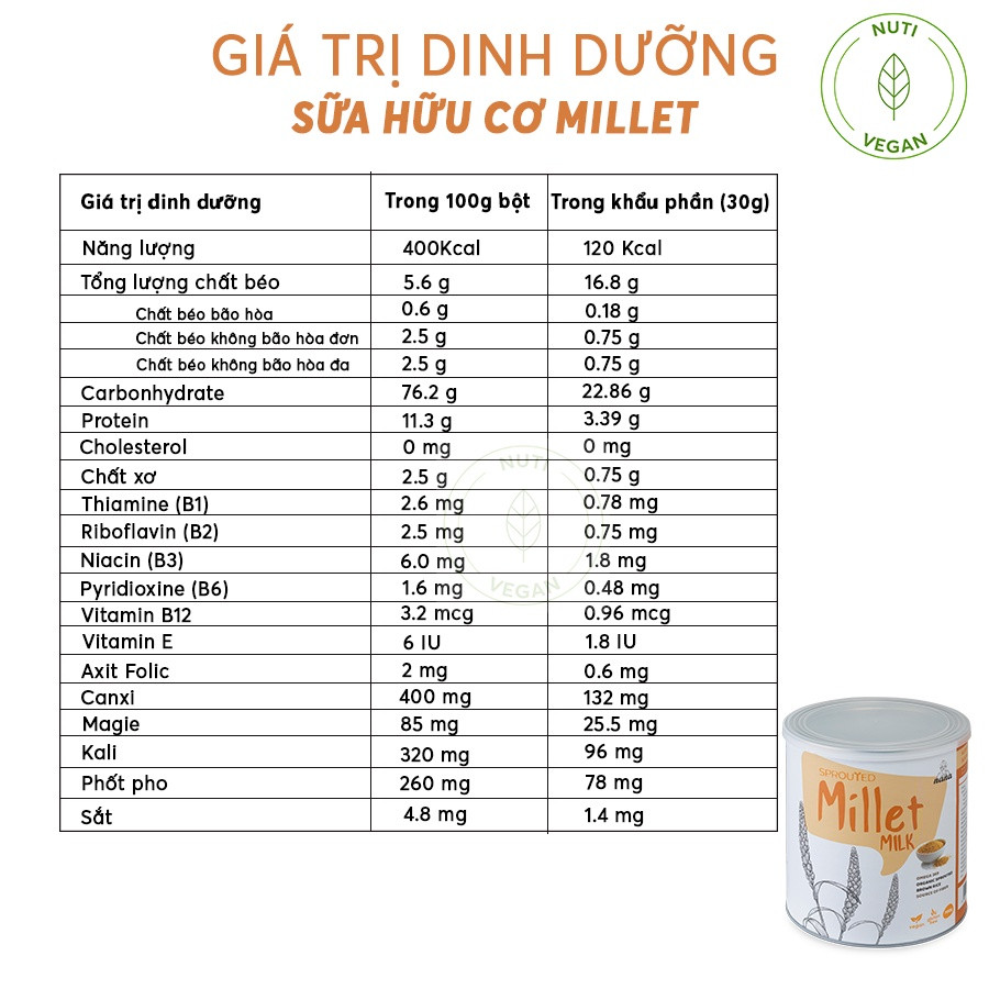 Sữa Hạt Cho Người Lớn Tuổi Millet Vị Gạo Hộp 700g, Nhập Khẩu Malaysia Sữa Hữu Cơ Không Đường Bổ Sung Dinh Dưỡng & Tốt Cho Tim Mạch - miwako