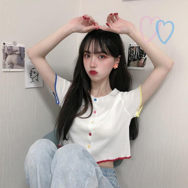 Áo Len Tăm nữ dáng croptop ngắn tay ulzzang Hàn Quốc C31 - Maoshop