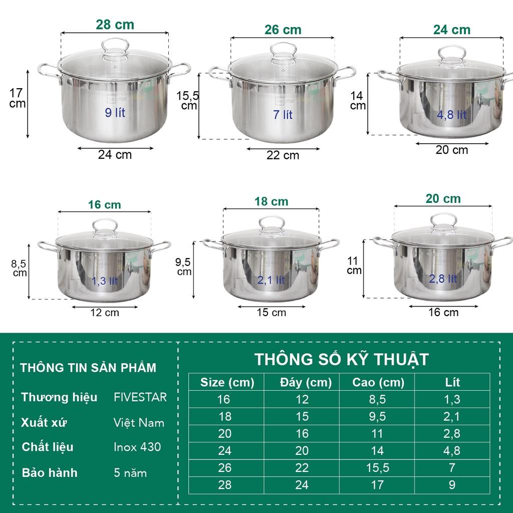 Nồi inox 430 cao cấp Fivestar 3 đáy từ , dùng được mọi bếp