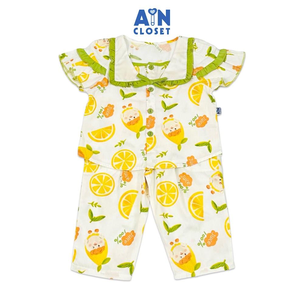 Bộ quần áo Dài tay ngắn bé gái họa tiết Bé Chanh Vàng cotton - AICDBGWK3ITE - AIN Closet
