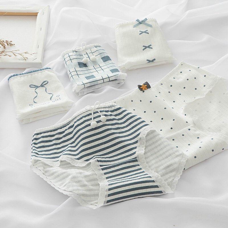 Quần lót cotton nữ mẫu kẻ xanh mint