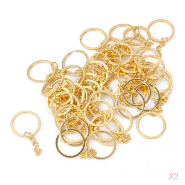100 Pieces Alloy Split Keyring With Chains 25mm Gold