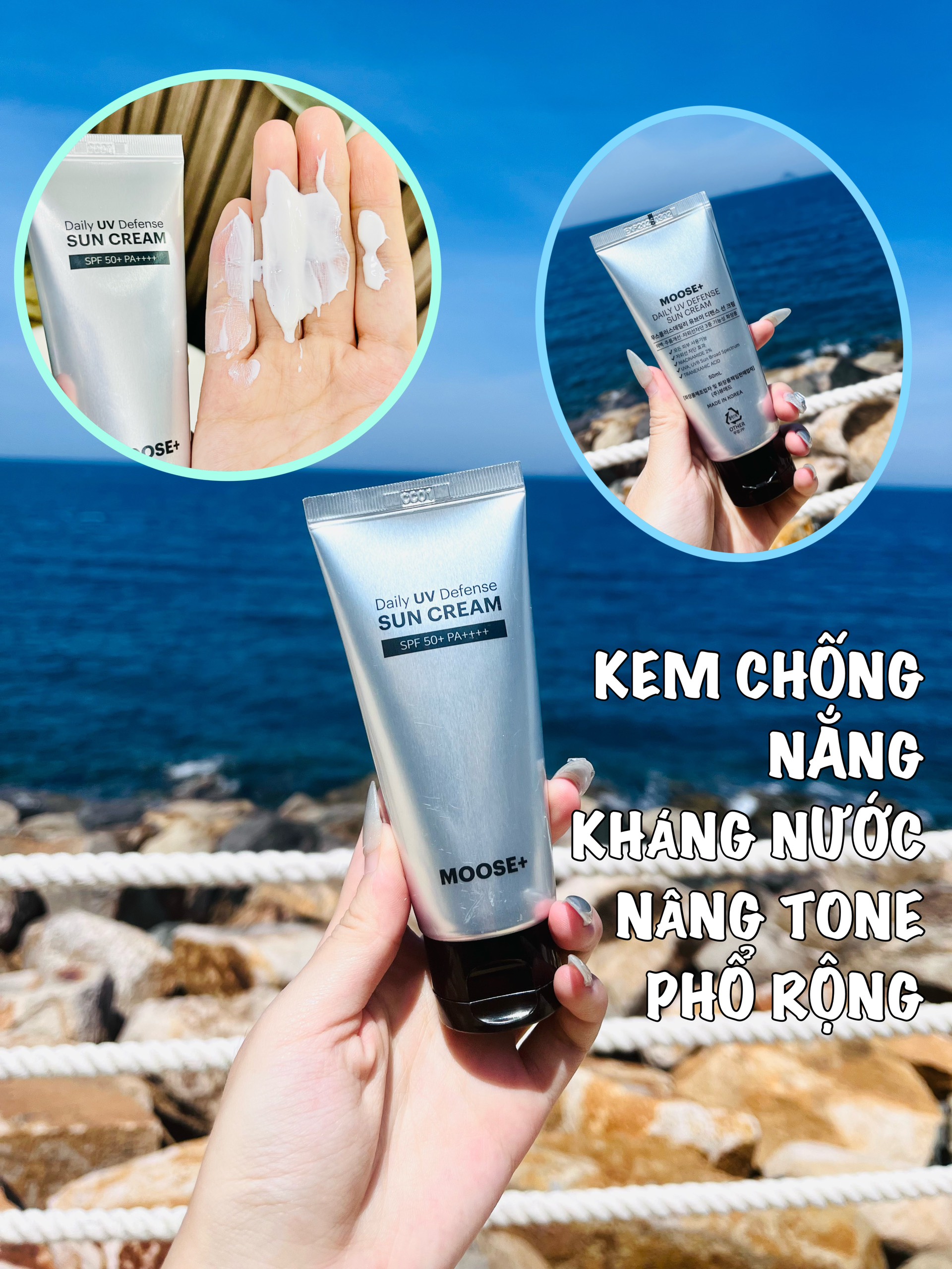 Kem chống nắng moose+ nâng tông dưỡng trắng da trọng lượng 50gam hạn dùng 2026
