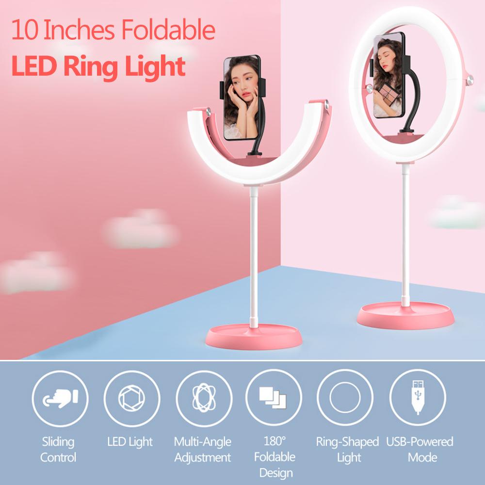 Đèn LED vòng 10 inch di động Thiết kế có thể gập lại có thể điều chỉnh Nhiệt độ màu