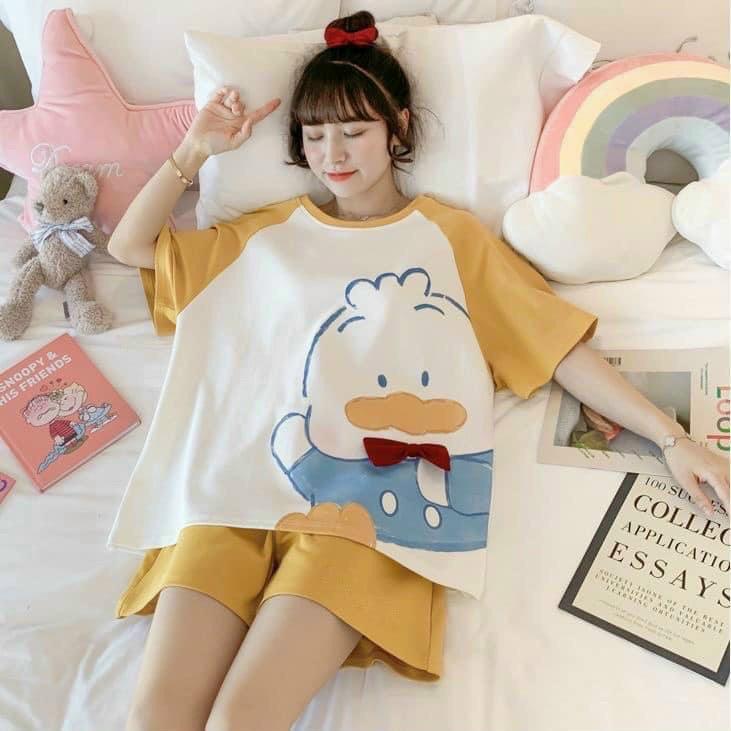 Bộ Pijama Nữ Cộc Tay Họa Tiết 3D Dáng Rộng