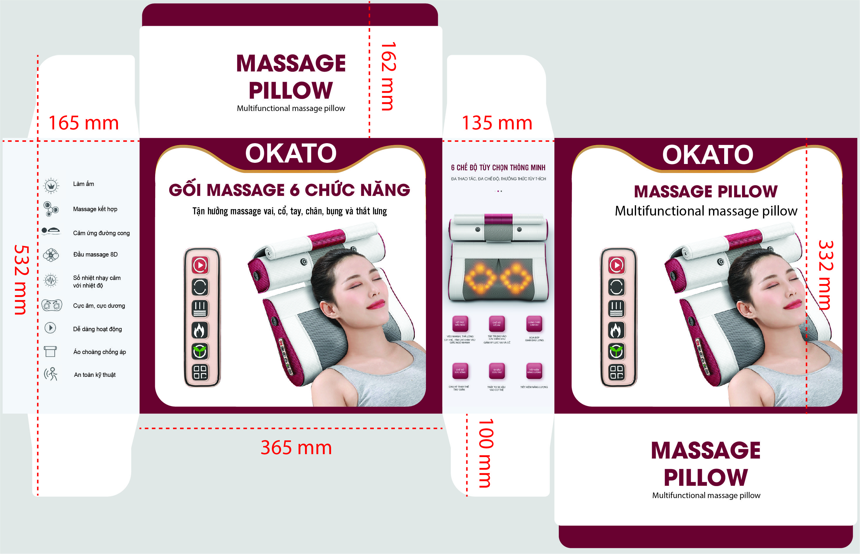 Gối Massage Okato Hồng Ngoại 6 chức năng- hàng chính hãng