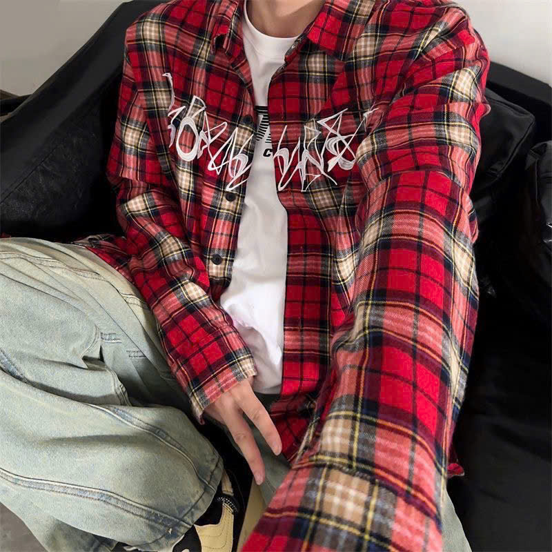 Áo sơ mi nam nữ form rộng 2N Unisex somi khoác ngoài sọc đỏ số 3