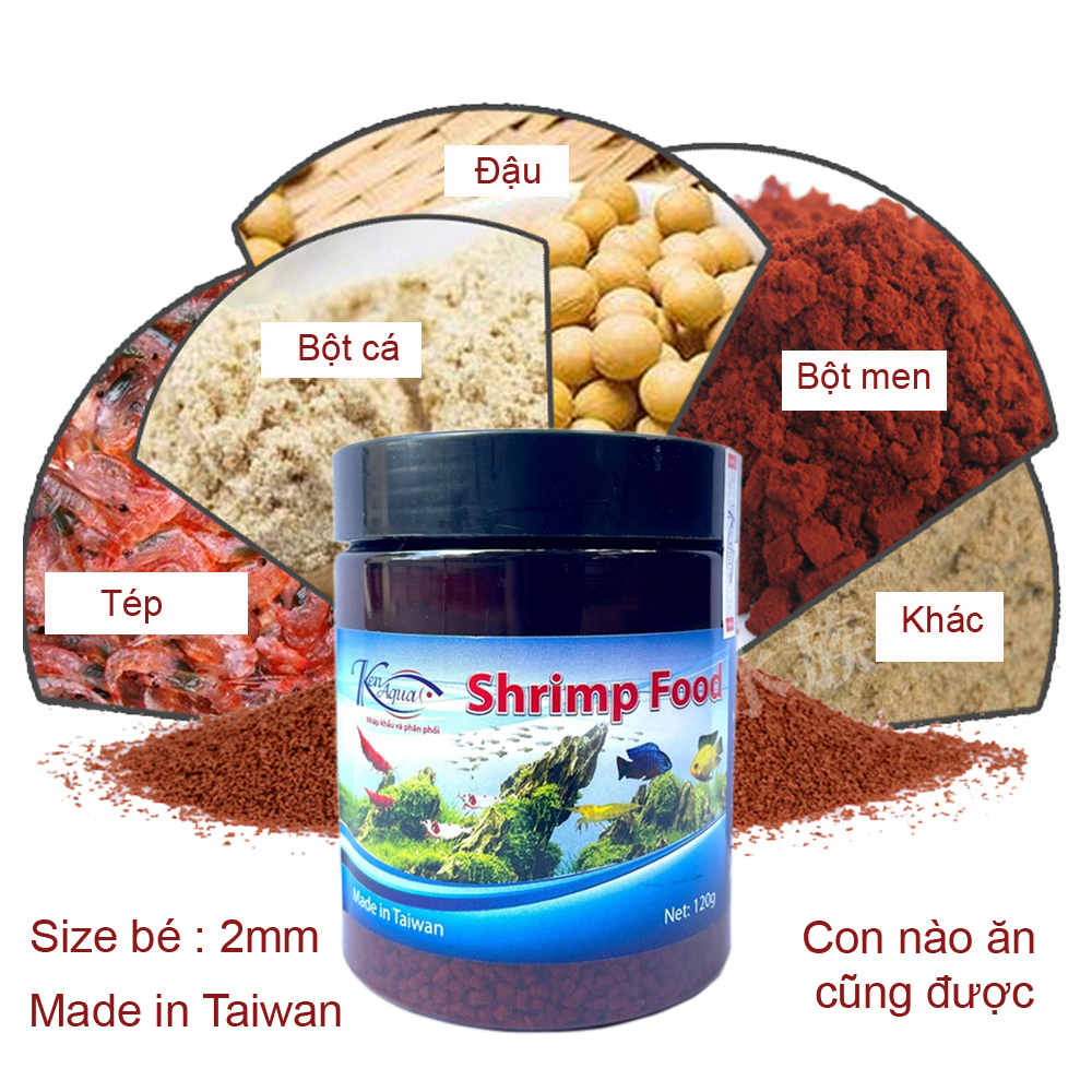 Thức ăn cho cá cảnh, tép cảnh Shrimp Food 120Gr siêu đạm, kích màu, tăng size cao câp, hiệu quả
