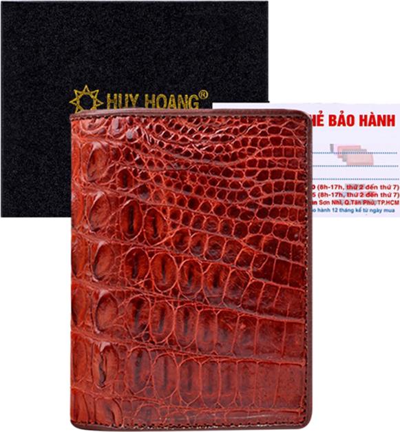 Ví Nam Da Cá Sấu Gai Lưng Kiểu Đứng Huy Hoàng HT2255 (12.5 x 10 cm) - Nâu Đỏ