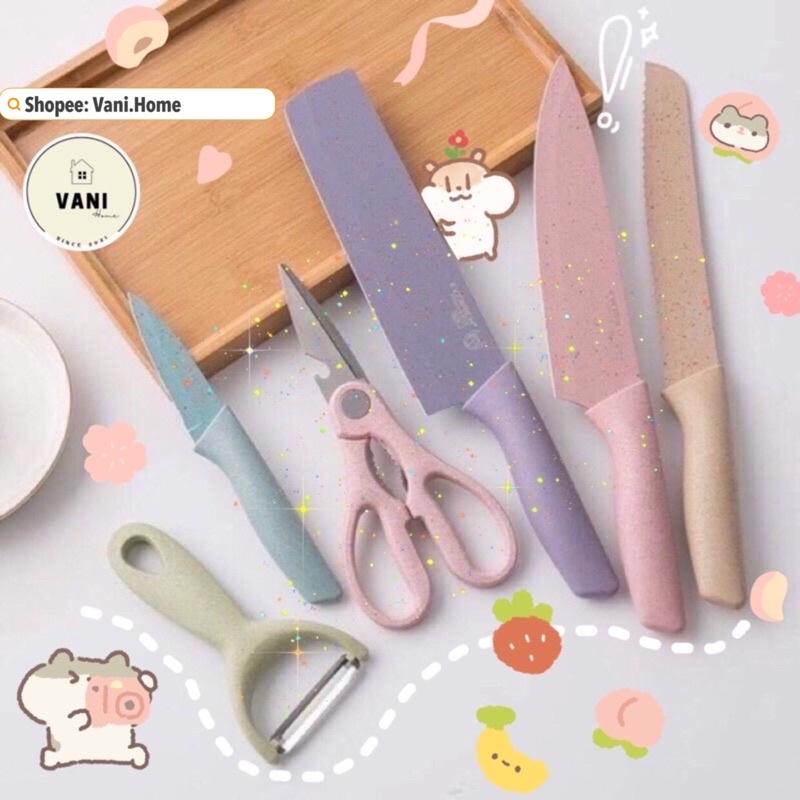 Bộ dao kéo Everich 6 món cao cấp kháng khuẩn màu Pastel - Bộ dao nhà bếp lúa mạch nhiều màu bắt mắt