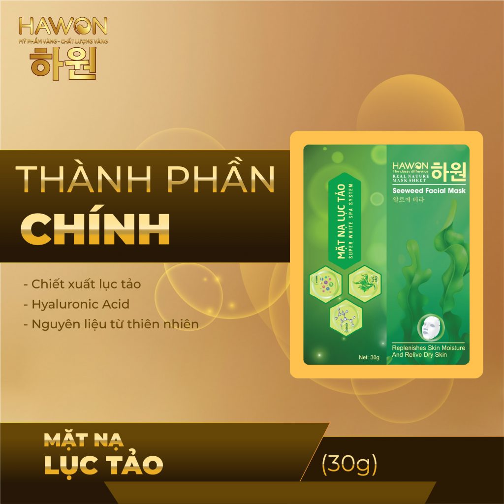 Hộp 10 MiêngMặt Nạ Dưỡng Trắng Da Chiết Xuất Lục Tảo Seaweed Facial Mask HAWON