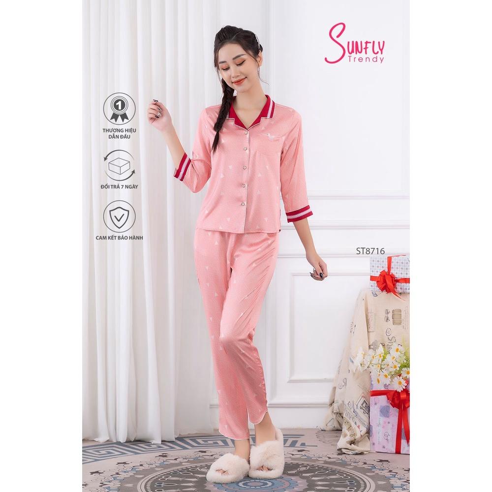 ST8716 BỘ PIJAMAS LỤA ÁO TAY LỠ QUẦN DÀI