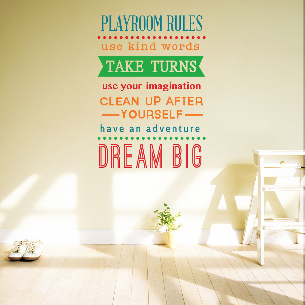Decal Dán Tường Tiếng Anh Trang Trí Phòng Học " Playroom Rules" Trang Trí Nhà Cửa Sáng Tạo