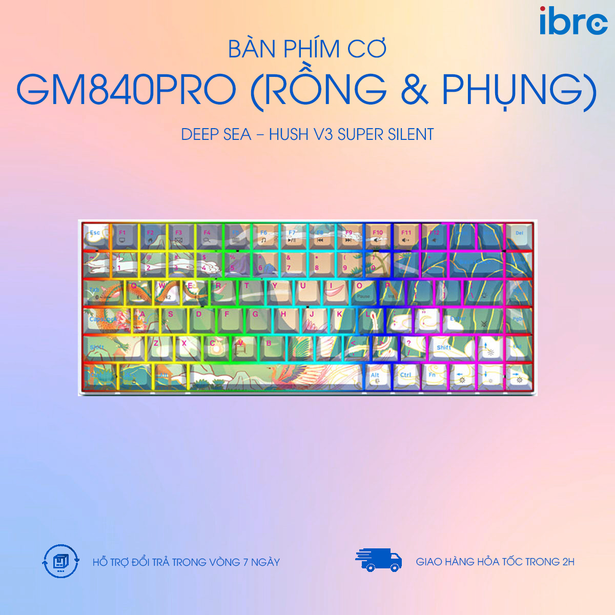 Bàn phím cơ không dây Dual mode GM840 Pro (Rồng &amp; Phụng) KailhBox - Hàng chính hãng