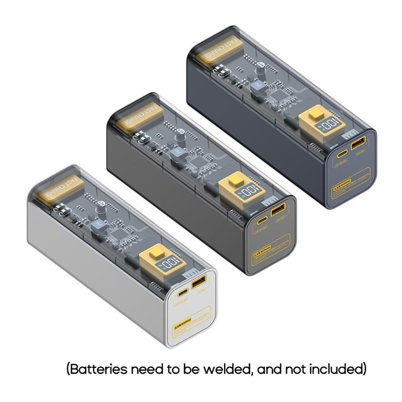 8 cái 21700 PD 22.5W Pin Power Bank Sạc pin polymer nhanh Màu LCD: Đen