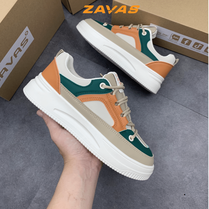 Giày thể thao sneaker nữ ZAVAS cao 4cm công nghệ ép nhiệt bền chắc êm nhẹ bằng da S420