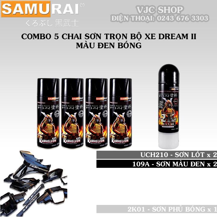 Combo 5 chai sơn Samurai trọn bộ dành cho xe Dream II màu đen