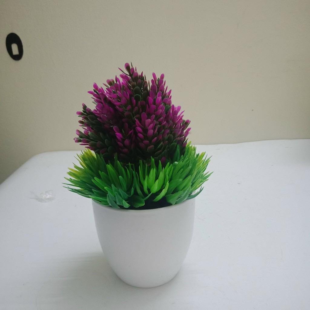 Chậu hoa giả để bàn trang trí, để kệ tủ độc đáo 20x12cm  kèm chậu nhựa