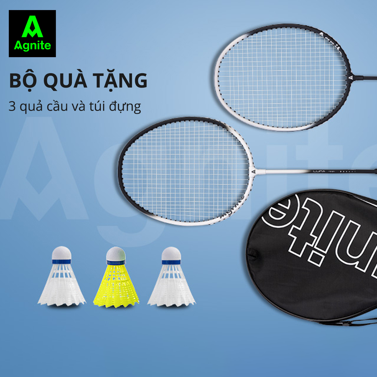 Bộ 2 vợt cầu lông thế hệ mới Agnite, siêu bền, nhẹ TẶNG kèm hộp cầu và túi đựng - F2124